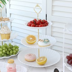 Dometopia Enjoy 3層點心盤, 1個, 波浪 + 金色