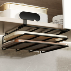 掛式廚房縫隙2層收納架, 黑色, 1個