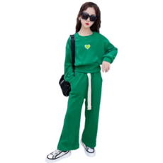 Orenjidamom 女童格紋愛心短版運動套裝