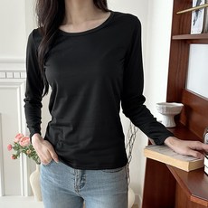 라라온 여성용 슬림핏 기본 라운드넥 긴팔 무지 티셔츠 TSP2867