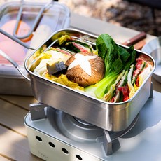 4BNK 국산 손잡이 스텐 304 반합 접이식 본체 + 밀폐뚜껑 + 찜망 + 파우치, 실버, 1세트