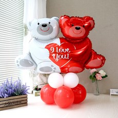 WOW PARTY KOREA I LOVE YOU 擁抱熊 愛心氣球柱 大號套組, 混合顏色, 2套