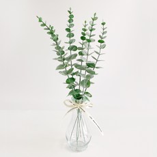 桉樹仿真花綠6p+透明玻璃花瓶+絲帶套組, 混色, 1套