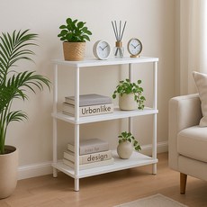 가구느낌 사각 라운드 선반, 화이트화이트, 3단