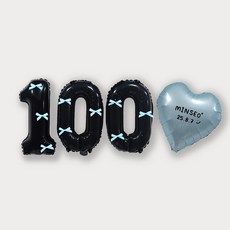 올리브파티 숫자 풍선 + 발레코어 리본 9p 레터링하트 세트, 숫자풍선100(블랙), 리본(블루), 1세트