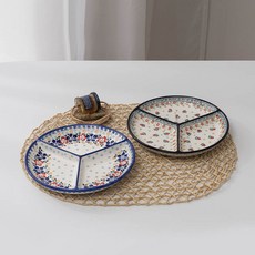 PRACA 波蘭風格陶瓷圓形3格分隔盤2件組, 1套, 綜合三色堇 + Vena