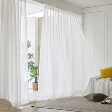 Modern House ON 可調節高度 天空雪紡紗窗簾 + 掛鉤組, 白色(窗簾)
