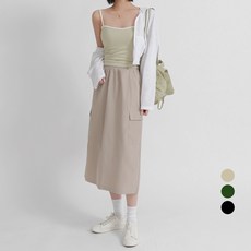 Cotton Closet 女款防皺後開衩工裝鬆緊帶長裙
