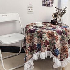 마켓에이 앤틱 레이스 플라워 테이블보, 베이지, 1개, 90 x 90 cm