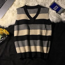 男士保暖撞色條紋寬鬆版型休閒針織背心