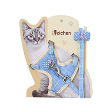 펫트롱 강아지고양이 투리본 목줄 하네스 세트 1m, 블루, 1세트