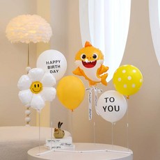 P&B UNITY 07 鯊魚寶寶微笑生日快樂 free-fit 立式套組, 1套, 07 鯊魚寶寶微笑生日快樂 free-fit 黃色