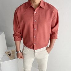 Meosidda 男性透氣經典款聚酯亞麻襯衫