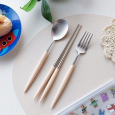 Bogen 孩童素色餐具組, 乳白色, 湯匙+筷子+叉子