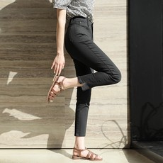 빼빼 여성용 속밴딩 옆트임 크롭 일자 스판 면팬츠
