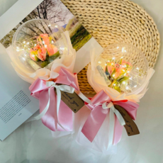 Lovely Farm 人造魔法迷你花氣球花束 復古玫瑰版 2入, 粉紅色