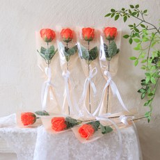 Scent Basket 香皂花迷你玫瑰單枝花束, 深橘色, 7個