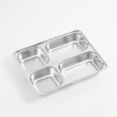 不鏽鋼4格分隔餐盤, 銀
