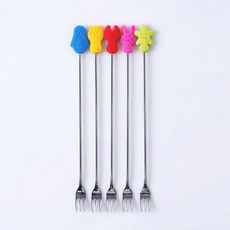 五體舒展淘氣矽膠長點心叉 5種, 粉色、藍色、綠色、紅色、黃色, 1套