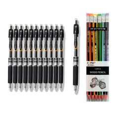 DONG-A U-Knock按動筆 0.5mm 12入 + Twocobi Koma 三角橡皮擦鉛筆 SG-208 12入組, 黑色, 1套