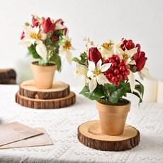 Meric Garden 高仿真台灣手工限定閃亮聖誕紅小盆栽, 紅白色, 2個