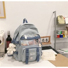 SORIDAL 女用玫瑰大容量收納日常後背包 + 鑰匙圈 + 別針徽章組, 藍色