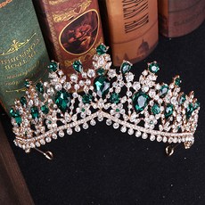 Luna Glam 網紗水鑽婚禮皇冠飾品 WC903, 金綠色, 1個