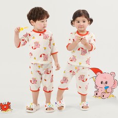 올로미미 아동용 통기성 토토 오가닉 자카드 7부 실내복 세트