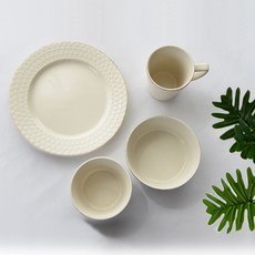모티 유아 식기세트 4p, 아이보리, 공기 + 대접 + 머그 + 접시, 1개