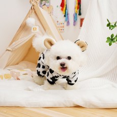 Lanboer 寵物動物圖案連帽超細纖維連身衣, 黑色