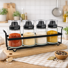 Elemental Kitchen 智慧調味瓶 4入 + 黑色支架組, 1套, 調味瓶 4入 + 支架