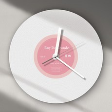 funyz 黑膠唱片靜音圓形LP設計感裝潢掛鐘, 白粉紅色