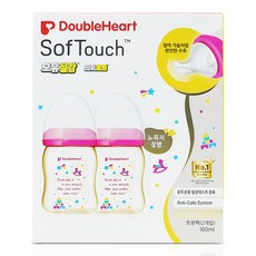 DoubleHeart SofTouch 母乳實感PPSU奶瓶組 無奶嘴 0個月以上 2個, 玩具圖案 透明色, 160ml, 1組