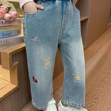 EYOUMONG 兒童寬版牛仔刺繡長褲 E6S231
