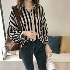 Doobom 女款潮流條紋襯衫