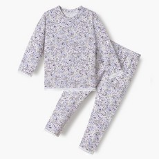 unifriend 兒童花卉圖案60支棉質彈性纖維九分居家服上下套裝