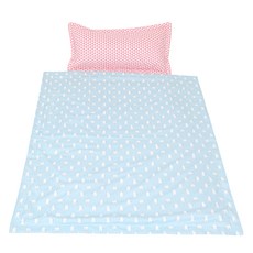 Coney Island 童款白熊印花超細纖維棉質午睡枕被墊+防水收納袋組, 白色 藍色(被子)+粉色(薄墊)+隨機出貨(防水收納袋)