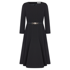 LINE ADDITION 方領傘狀洋裝, 黑色