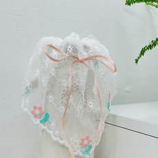 소리달 마프 시스루 플라워 리본 레이스 삼각두건 반다나