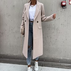 피어니스트 여성용 투버튼 H라인 카라넥 모직 코트