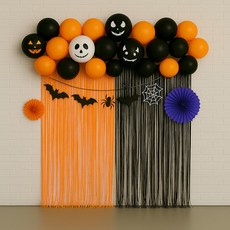 PARTYSHOW 萬聖節派對拉簾 2款 x 2入組, 1套, 橘色, 黑色