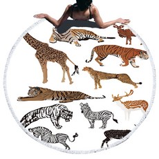 恐龍插畫圓形沙灘巾 460g A_RD_1002, C, 1個