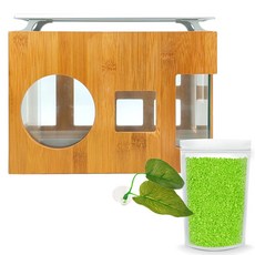 Aquatera 木質魚缸 AMZW30+魚缸裝飾仿真植物+造景石 1kg+LED燈組, 延都（地板材料）