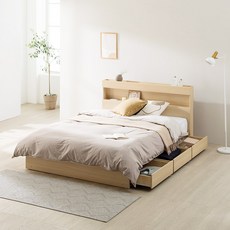 파로마 포마드 LED 통서랍 침대 프레임 + 코자 본넬 라텍폼스 20T 매트리스 세트 방문설치, 오크(프레임), 단일 색상(매트리스)