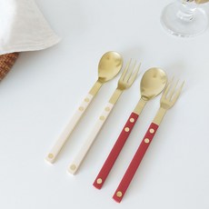 Bogen Ssyntier 茶匙2種+茶叉2種套組, 1套, 茶匙金香草+金胭脂紅+茶叉金香草+金胭脂紅