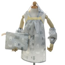 SEMOMS 小熊圖案女孩童防水圍裙+頭巾+袖套+收納包組