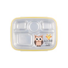 貓頭鷹印花6格不鏽鋼餐盤便當盒 深款, 混色, 餐盤+蓋子, 1組