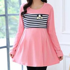 孕婦條紋拼接長袖上衣