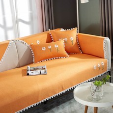 Market A 花朵蕾絲自然色沙發墊, 花朵橘