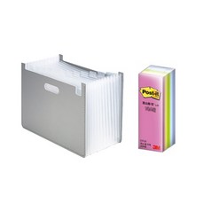 deLi 手風琴文件盒水平 + 便利貼立方體 CT-13 63951, 灰色（文件盒）、粉彩（便利貼）, 1套